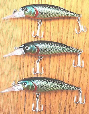 3 - Deluxe Pike Walleye Trout 4.5 Inch Crankbait Lures w/ Rattle Blue –