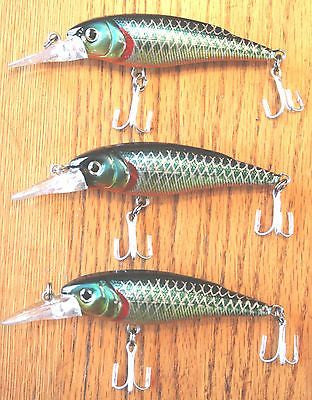 3 - Deluxe Pike Walleye Trout 4.5 Inch Crankbait Lures w/ Rattle Blue & Orange