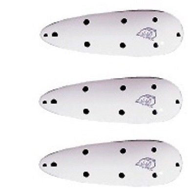 Three Eppinger Seadevle White/Black Dots Fishing Spoon Lures 3 oz 5 3/ –