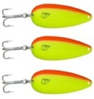 Three Eppinger Seadevle Chartreuse Orange Fishing Spoon Lures 3 oz