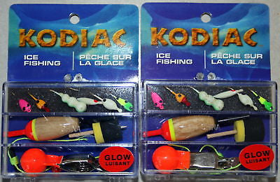 2 Kodiac Ice Fishing Kits 12 Jigs 4 Floats 2 Depth Find –