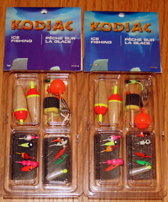 2 Kodiac Ice Fishing Kits 20 Jigs 6 Floats 2 Depth Find –