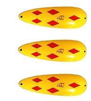 Three Eppinger Rokt Devlet Yellow/Red Diamond Fishing Spoon 1 1/4oz 2 1/4" 11-17