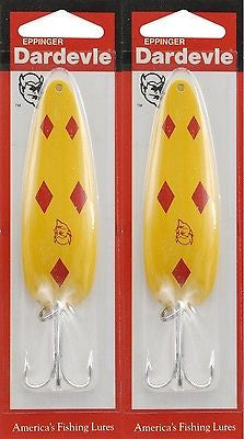 Two Eppinger Dardevle Yellow Diamond 1oz 0-17 Spoon Fishing Lures –