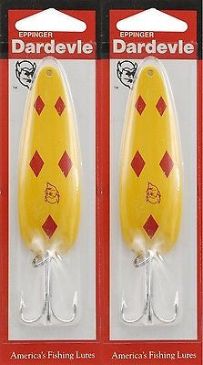 dardevle spoons fishing lure Two Eppinger Dardevle Yellow Diamond 1oz 0-17 Spoon Fishing Lures