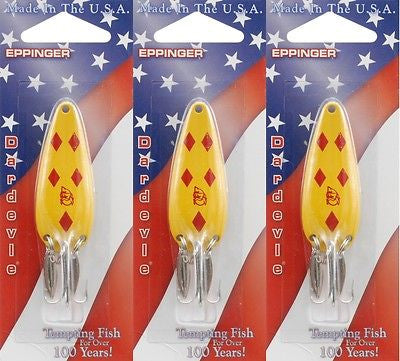Three Eppinger Dardevle Yellow/Red 2/5oz 28-17 Spoon Fishing Lures –
