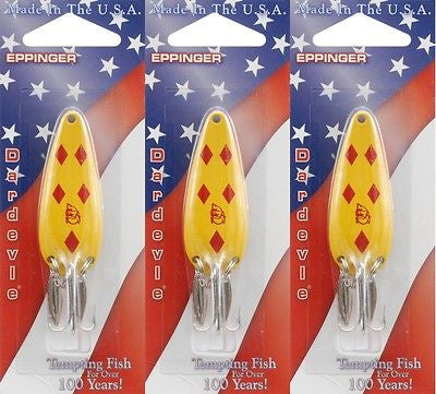 daredevil spoon fishing lure Three Eppinger Dardevle Yellow/Red 2/5oz 28-17 Spoon Fishing Lures – BHTackle.com