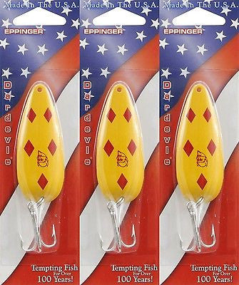 Three Eppinger Dardevle Yellow w/5 Red Diamonds 3/4oz 117 Spoon Fishin –