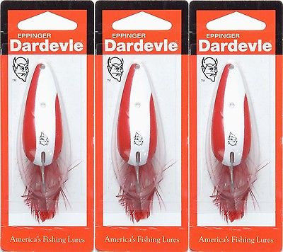 Three Eppinger Dardevle Red/White Stripe 2/5oz 2516 Spoon Fishing Lure –