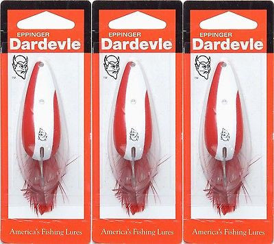 eppinger dardevle fishing lure Three Eppinger Dardevle Red/White Stripe 2/5oz 2516 Spoon Fishing Lures