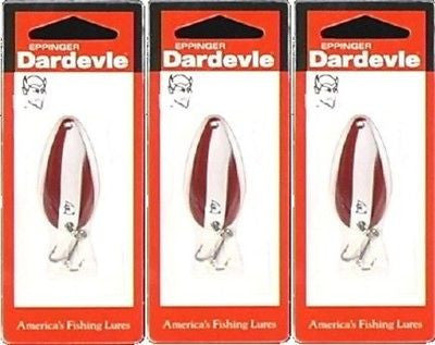 Three Eppinger Dardevle Midget Red/White 1/4oz 9-16 Spoon Fishing Lure –