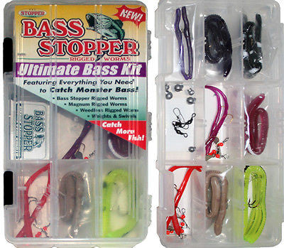 K&E Stopper Ultimate Bass Fishing Kit Rigged Worms/Terminal Tackle FKS –