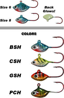 Sitka Shad Ice Fishing Assortment Glows (Four Jigs Included) Size Eight ASH-8