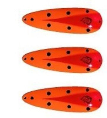 Three Eppinger Seadevle Orange/Red Chunk Fishing Spoon Lures 3 oz  5 3/4" 60-27