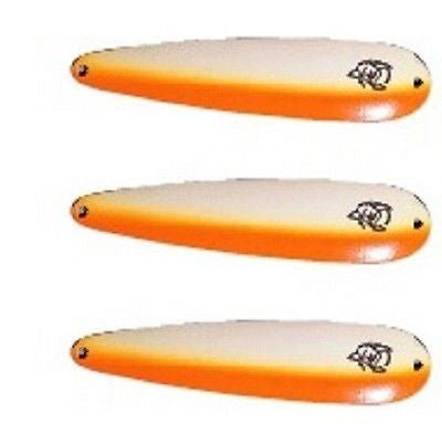 Three Eppinger Seadevle Glow Orange Fishing Spoon Lures 3 oz 5 3/4" 60-304