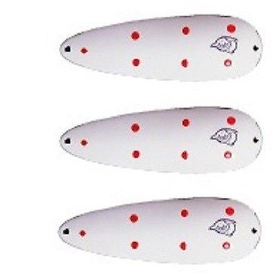 Three Eppinger Seadevle IMP White/Red Dots Fishing Spoon Lures 1 oz 3 1/4" 62-67