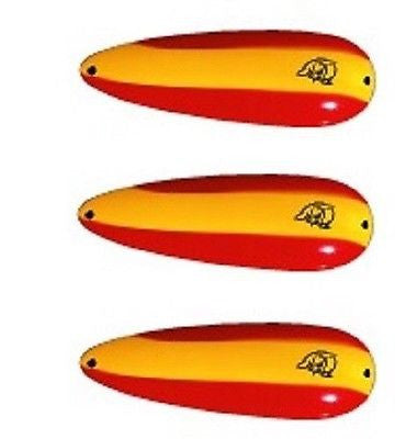 Three Eppinger Seadevle Red/Yellow Stripe Fishing Spoon Lures 3 oz  5 3/4" 60-43