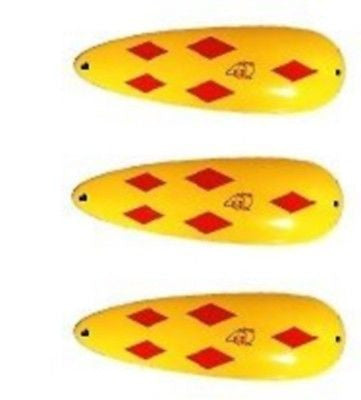 Three Eppinger Lil Devle Yellow/Red Diamonds Fishing Spoon 1/16 oz 1 1/8" 13-17