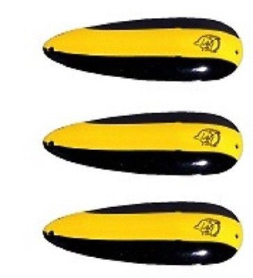 Three Eppinger Big Ed Black/Yellow Stripe Fish Spoon Lures 7/8 oz  5 3/4" 37-44