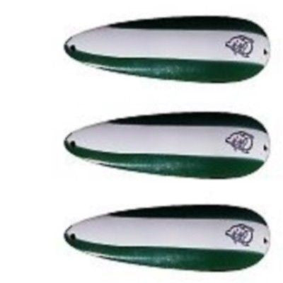 Three Eppinger Devle Dog Rok't Green/White Fishing Spoons 2/3 oz 2 1/8" 54H-11