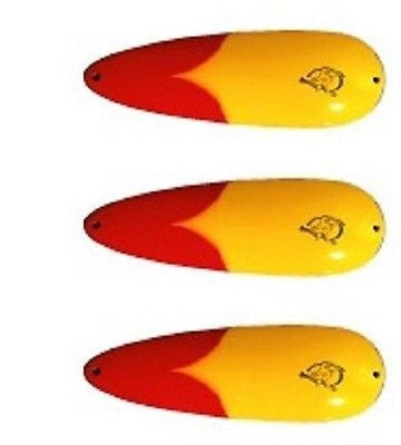 Three Eppinger Seadevle IMP Yellow/Red Chunk Spoon Lures 1 oz  3 1/4" 62-42
