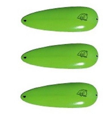 Three Eppinger Seadevle IMP Fluorescent Green Spoon Lures 1 oz  3 1/4" 62-69