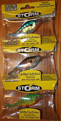 3 Storm Wildeye Soft Shad Lures 2 3/4 Inch Holographic Fishing