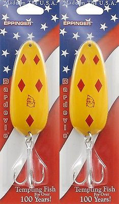Two Eppinger Dardevle Huskie Jr Yellow Red Diamonds 2oz 717 Spoon Fishing Lures