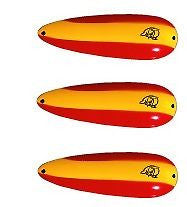 Three Eppinger Dardevle Red Yellow Stripe Fishing Spoon Lures 1 oz 3 5 –