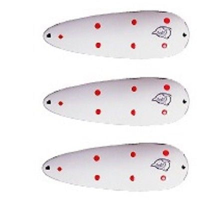 Three Eppinger Huskie Junior White/Red Dots Fishing Spoons 2 oz 4 1/2" 7-67