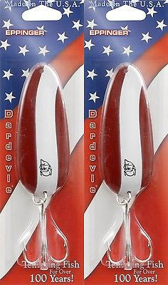 Two Eppinger Dardevle Husky Red/White 2oz 7-16 Spoon Fishing Lures
