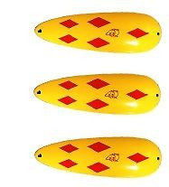 Three Eppinger Dardevle Yellow/Red Diamond Fishing Spoon Lures 1 oz 3 5/8" 0-17