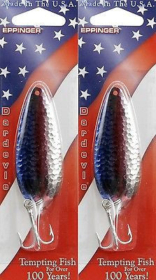 Two Eppinger Dardevle 3/4 oz Hammered Nickel Blue/Red 1-276 Spoon Fishing Lures