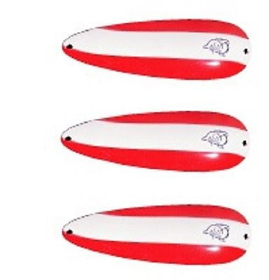 Three Eppinger Huskie Junior Red/White Stripe Fishing Spoons 2 oz 4 1/2" 7-18