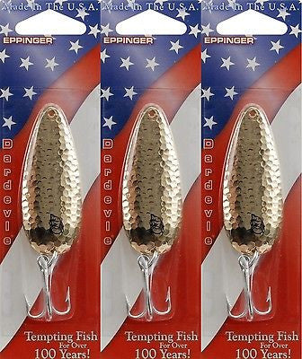Three Eppinger Dardevle Hammered Brass 3/4oz 163 Spoon Fishing Lures
