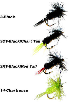 Stopper Hard Body Black Gnats Panfish Fishing Flies 12 per Card Ast Colors CF346