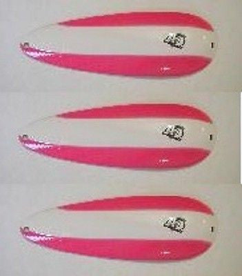 Three Eppinger Huskie Junior Pink/White Stripe Fishing Spoons 2 oz 4 1/2" 7-270