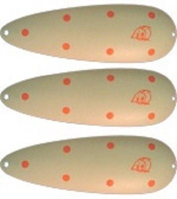 Three Eppinger Huskie Junior Glow/Orange Dots Fishing Spoons 2 oz 4 1/2" 7-274