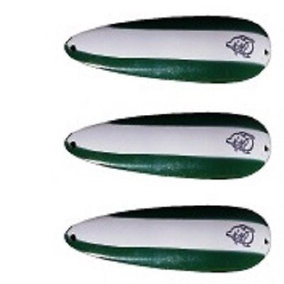 Three Eppinger Huskie Junior Green/White Stripe Fishing Spoons 2 oz 4 1/2" 7-11