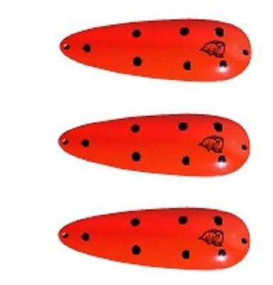Three Eppinger Huskie Junior Orange Potato Bug Fishing Spoons 2 oz 4 1/2" 7-20