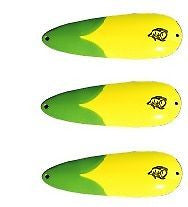 Three Eppinger Dardevlet Chartreuse Green Fishing Spoon Lures 3/4oz 2 7/8" 1-328