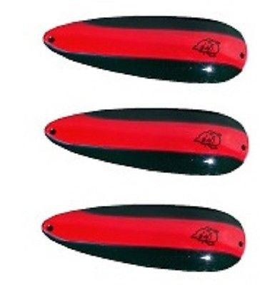 Three Eppinger Huskie Junior Green/Red Stripe Fishing Spoons 2 oz 4 1/2" 7-12
