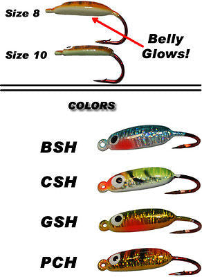 Sitka Slider Ice Fishing Assortment Glows (Four Jigs Included) Size 8 ASL-8
