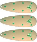 Three Eppinger Rokt Devlet Glow/Green Dots Fishing Spoons 1 1/4 oz 2 1/4" 11-272