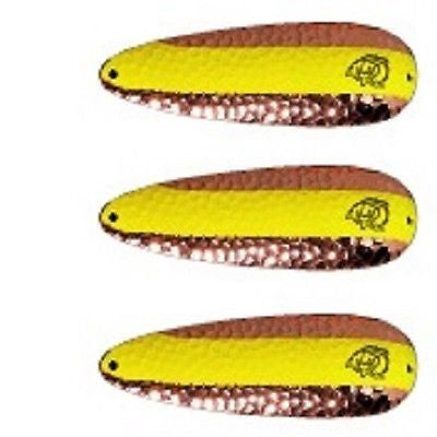 Three Eppinger Huskie Junior Copper/Chartreuse Fishing Spoons 2 oz 4 1/2" 7-387