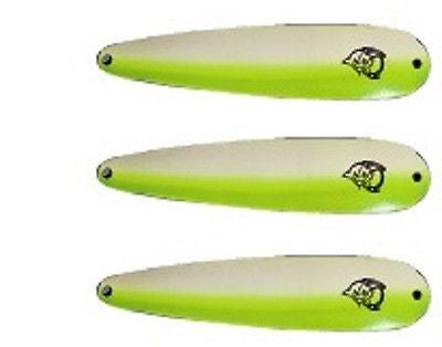Three Eppinger Huskie Junior Glow/Green Fishing Spoons 2 oz 4 1/2" 7-301